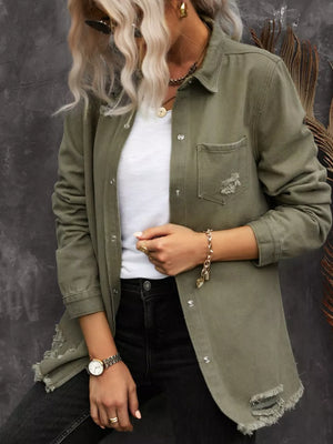 100% cotton Care instructions: Machine wash cold denim jacket in olive green with relaxed silhouette
