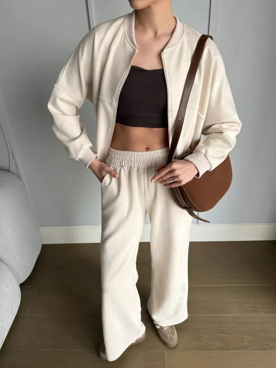 lounge set in cream featuring pocketed and relaxed fit