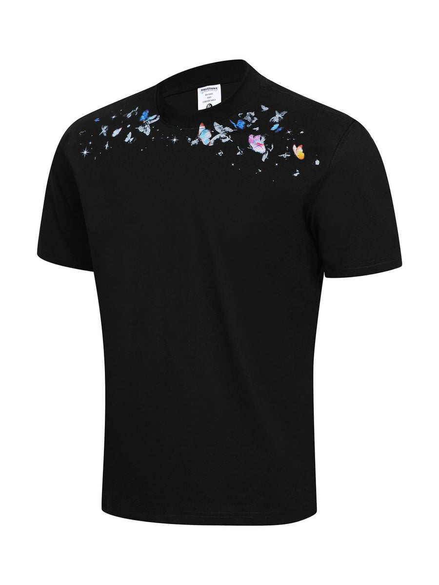 White t-shirt featuring lightweight and butterfly