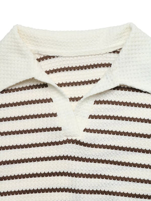 pullover sweater featuring striped in dark brown with 95% polyester, 5% elastane Care instructions: Machine wash cold texture