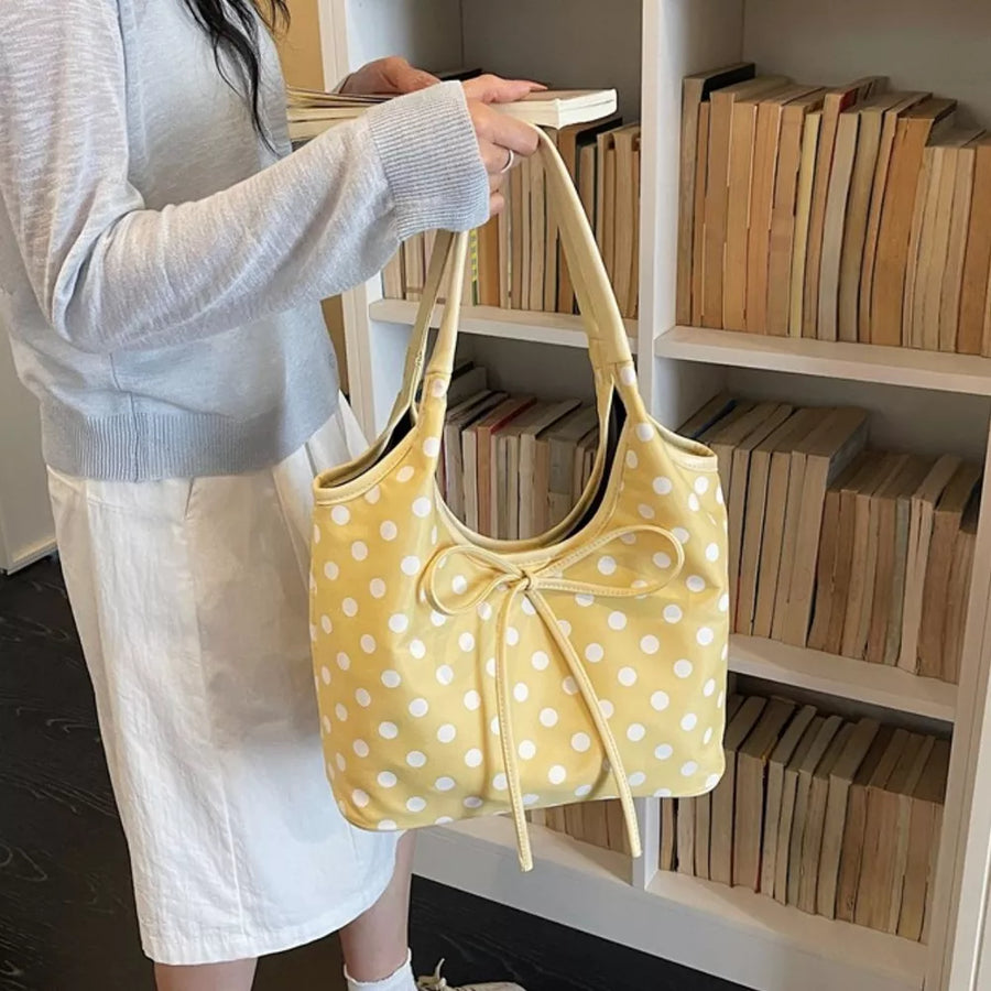 shoulder bag featuring polka dot in yellow with PU Leather Imported Size & texture