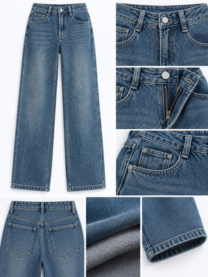 High-Waisted Vintage Wash Wide-Leg Jeans in light blue with washed