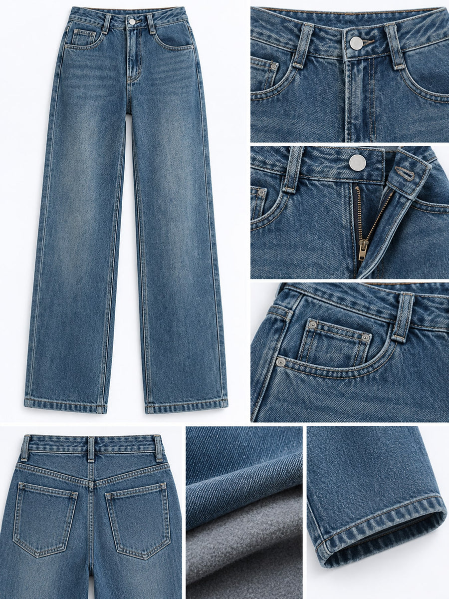 High-Waisted Vintage Wash Wide-Leg Jeans in light blue with washed