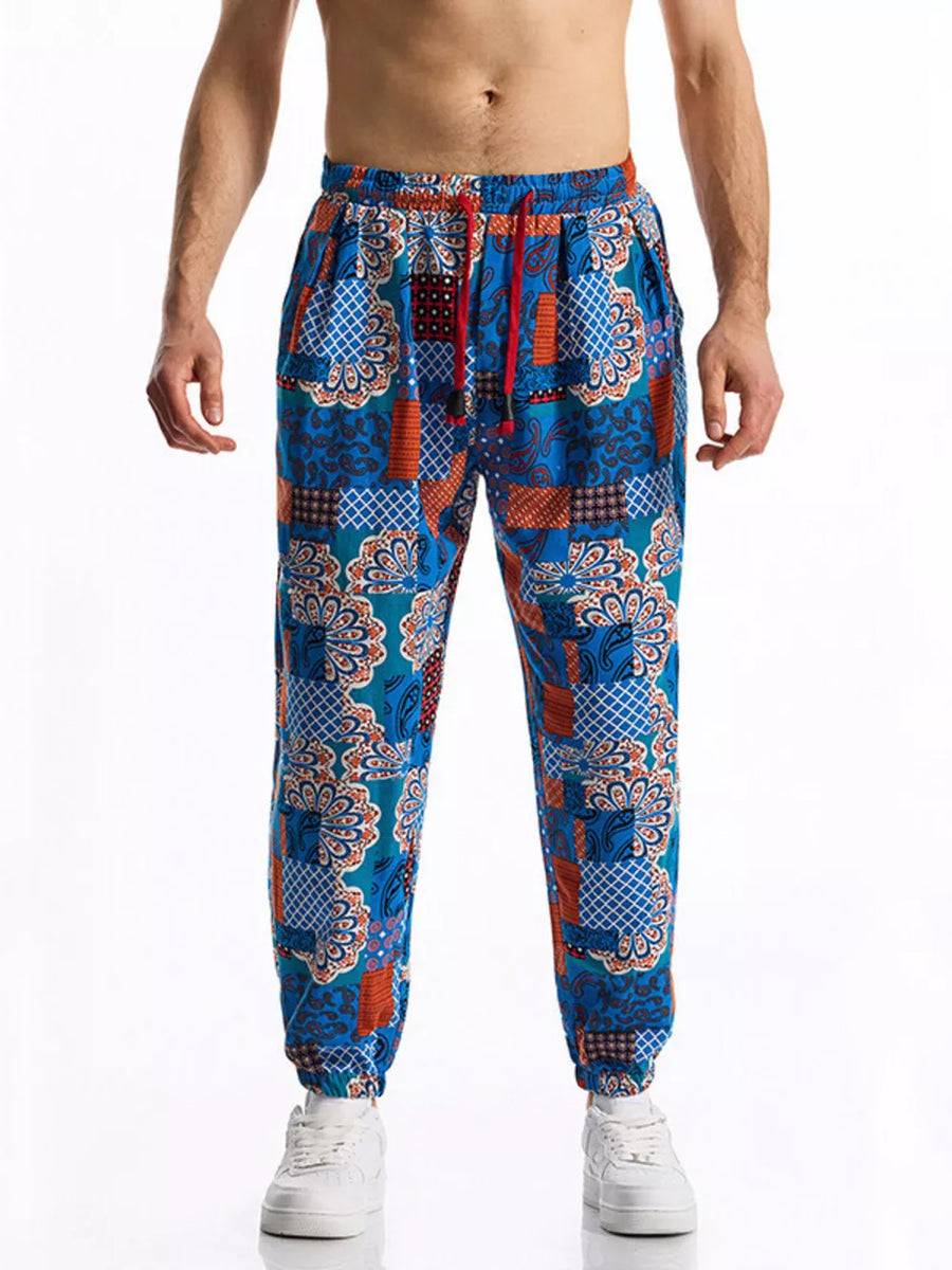 Cerulean Men's Full Size Printed Drawstring Casual Pants
