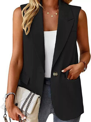White vest with hip-length and button-front