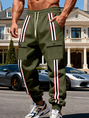 Dark Gray joggers with drawstring,elastic and striped