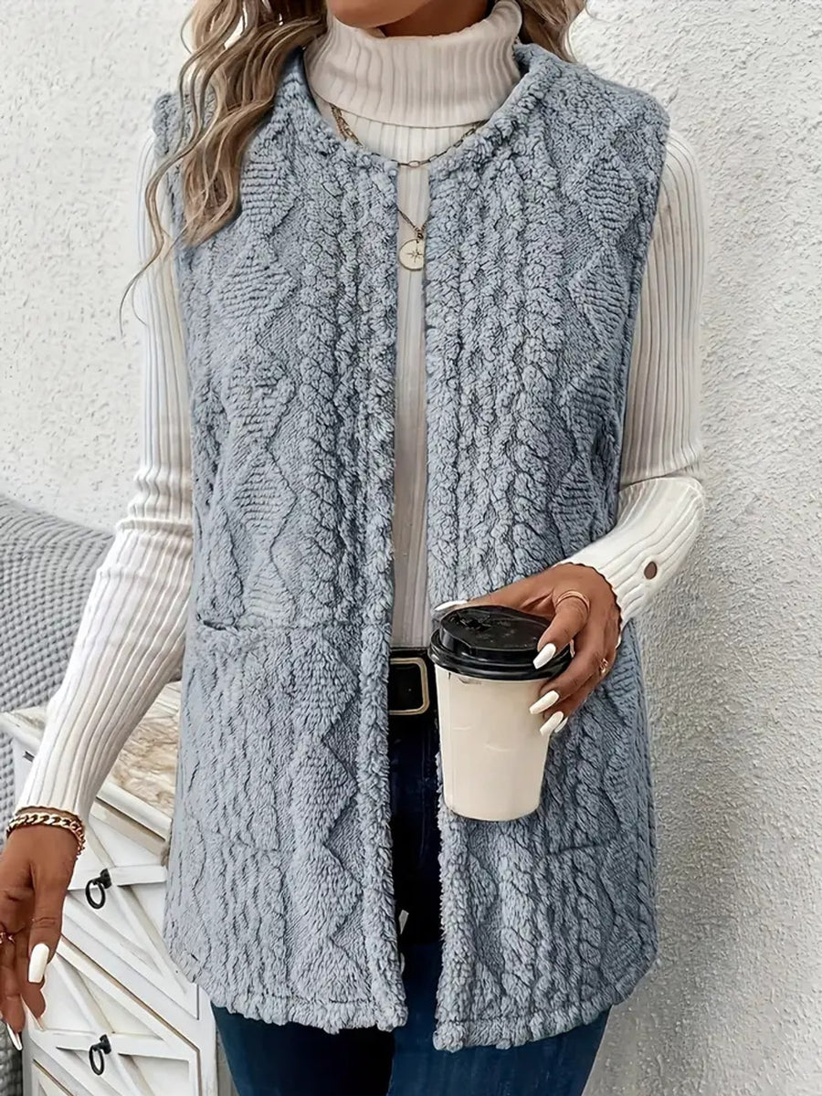 Sherpa Open Front Vest Coat in Ivory
