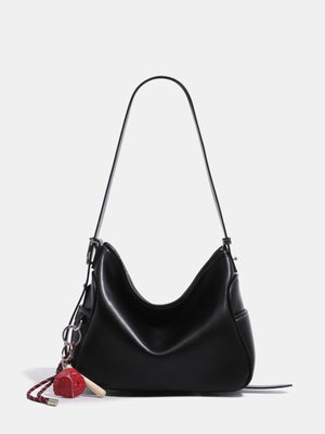 Leather Slouchy Shoulder Bag in Black with adjustable strap