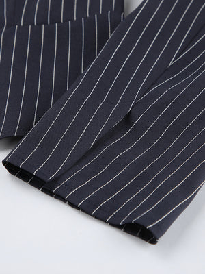 Striped Blazer And Mini Skirt Set With Scarf Detail in Navy