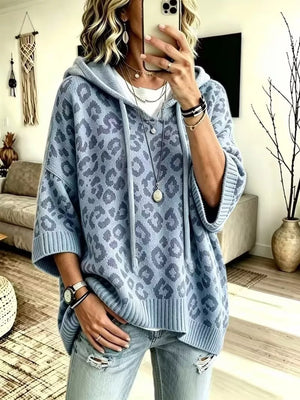 Blue relaxed pullover hoodie with hooded