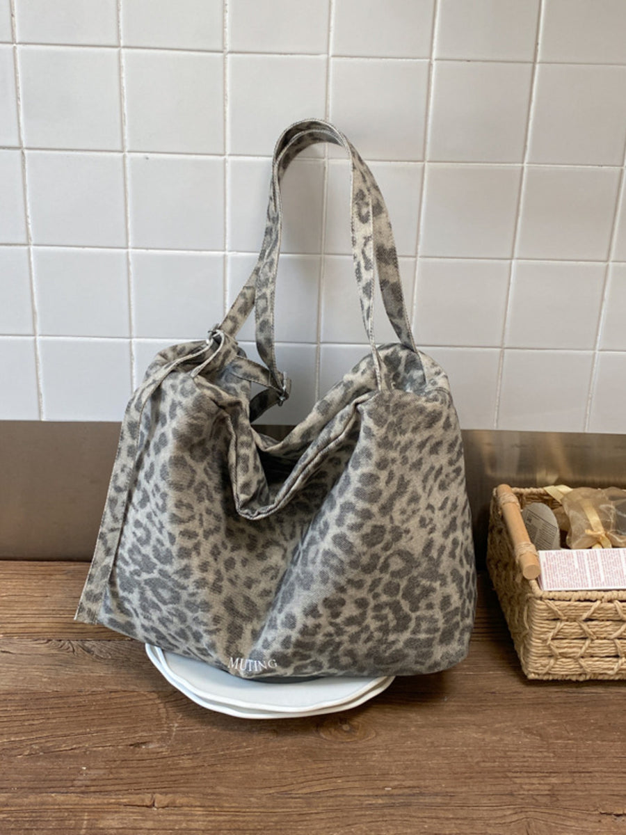 light gray Polyester Imported Size & tote with leopard and open-front