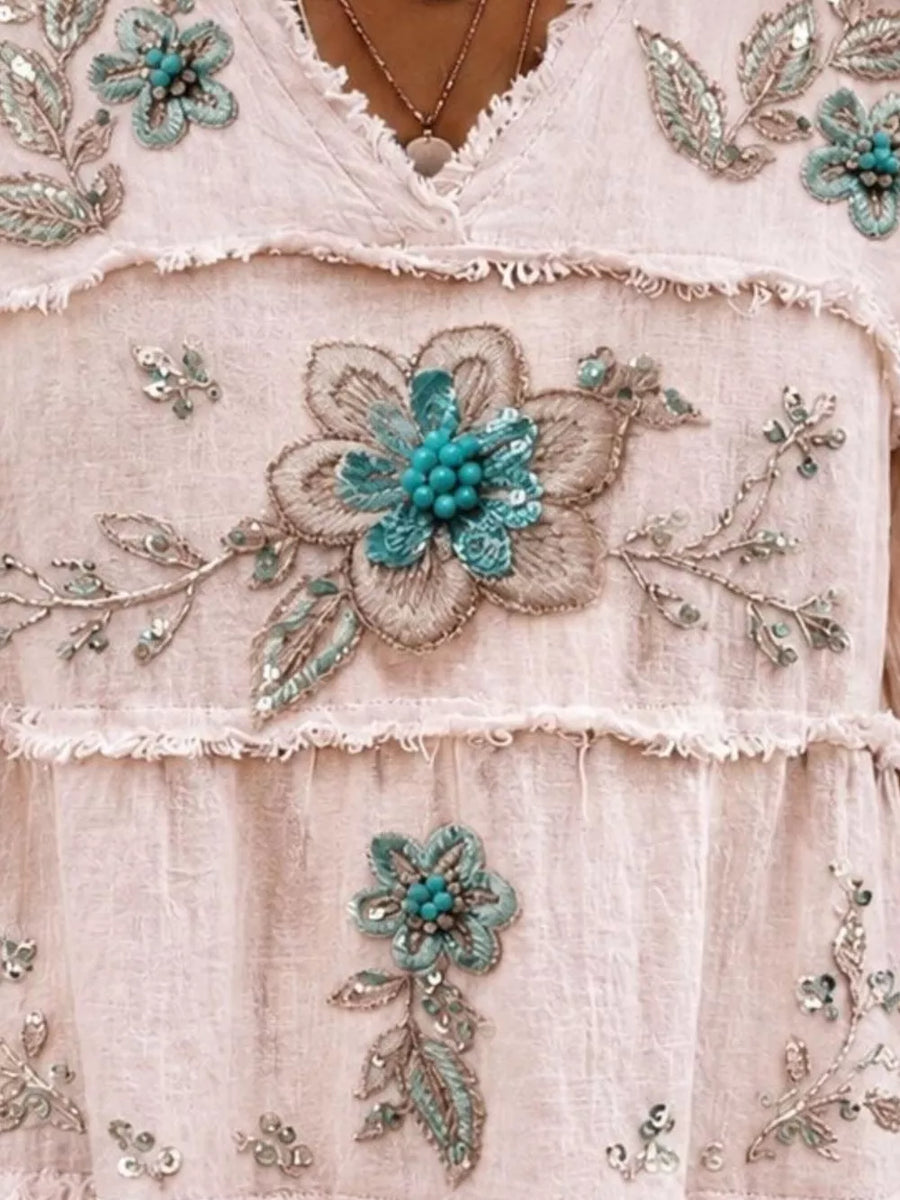 bohemian blouse in Turquoise with v-neck