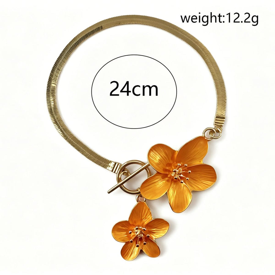 18K Gold-Plated Flower Anklet Bracelet in Gold with flower charms