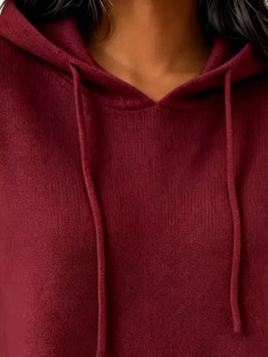 Pink Purple Cozy Ribbed Long-sleeve Hooded Sweater