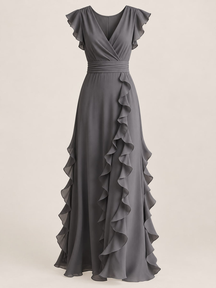 White A-line maxi dress with deep v-neck