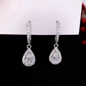 1 Carat 925 Sterling Silver Moissanite Hoop Teardrop Earrings in silver with moissanite stones