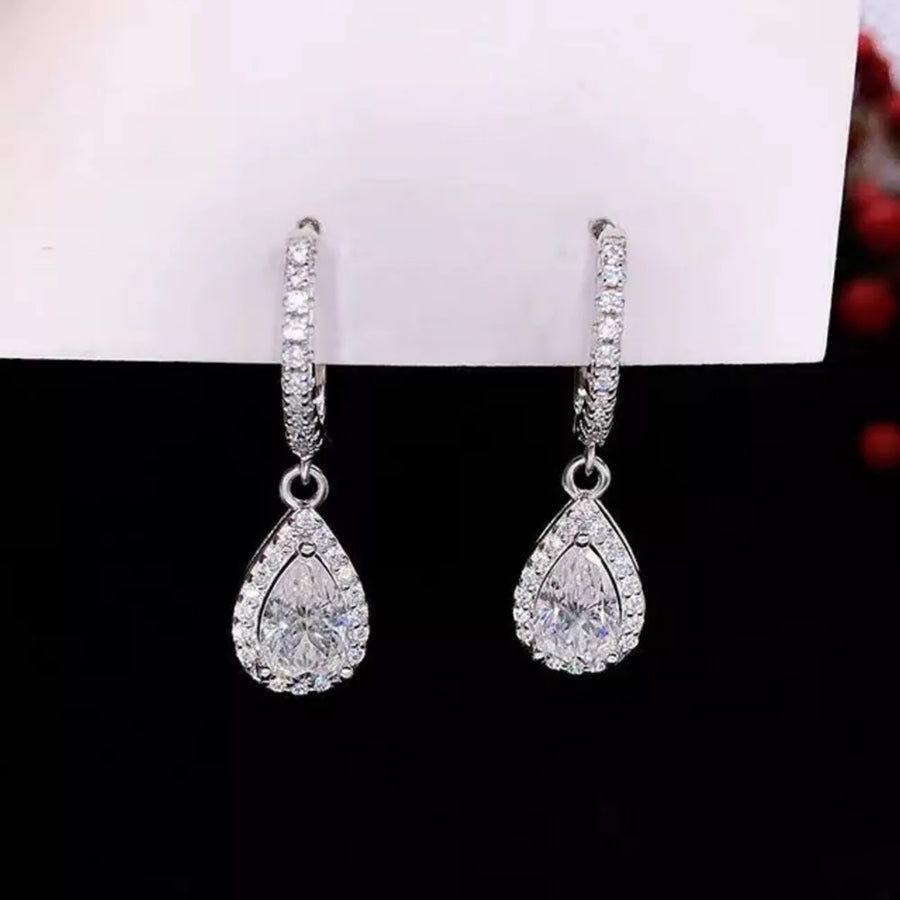 1 Carat 925 Sterling Silver Moissanite Hoop Teardrop Earrings in silver with moissanite stones