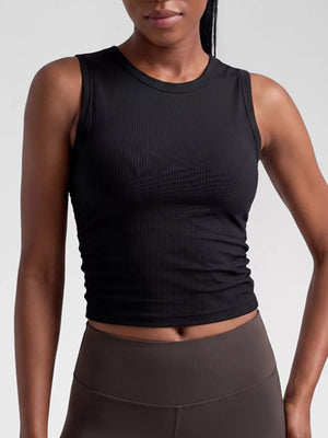 athleisure athletic tank in Pastel Yellow with crew neck
