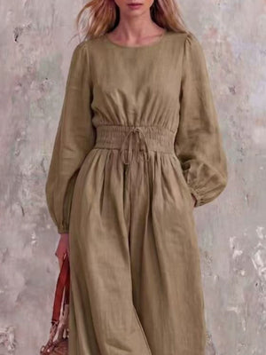 Khaki Color jumpsuit with full-length and pullover