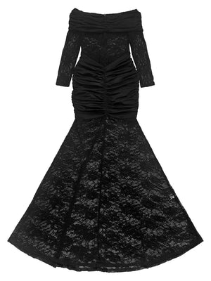 Black maxi dress with back-zip and lace