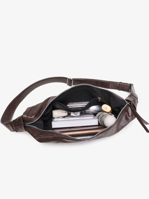 Minimalist PU Leather Dumpling Crossbody Bag in brown