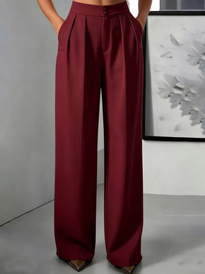 wide-leg pants in Light Gray with high-waisted and full-length