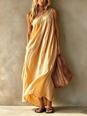 maxi dress in White with one-shoulder and maxi