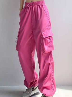 cargo pants in hot pink featuring adjustable and relaxed fit
