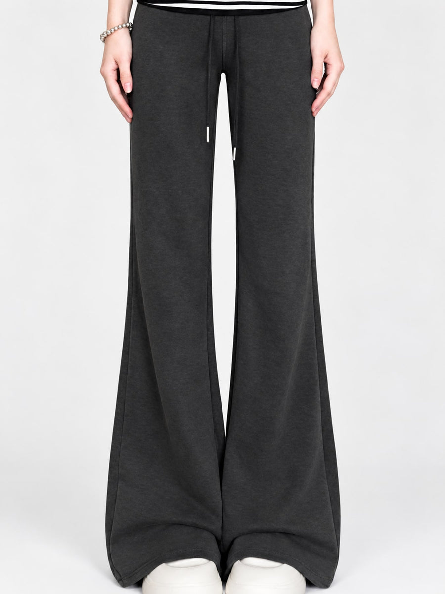 flare pants in light gray with drawstring waist and full-length