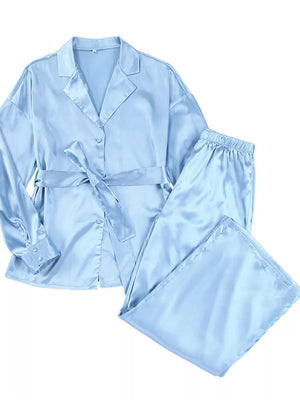 96% polyester, 4% spandex Care instructions: Machine wash cold pajama set in White with relaxed silhouette