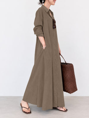 shirt dress in Coffee with pocketed and maxi