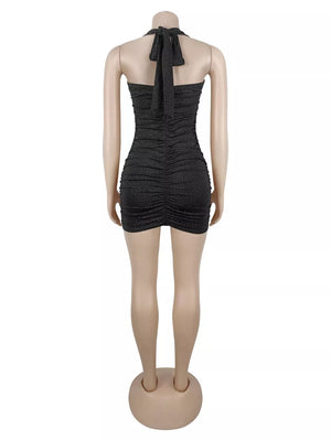 mini dress in black with ruched and mini
