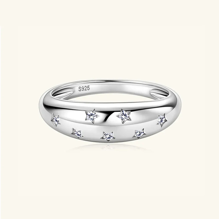 Silver dome ring with starburst details and S925 stamp