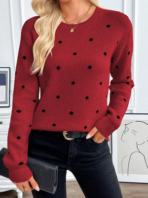 Burgundy regular pullover sweater with crew neck