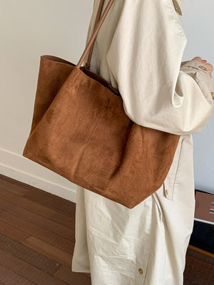 Suede Imported Size & tote in camel brown with relaxed silhouette