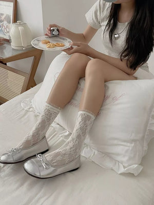 socks featuring lace in black with cotton Imported Size & texture