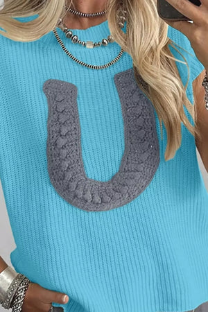 sky blue pullover sweater with hip-length and pullover