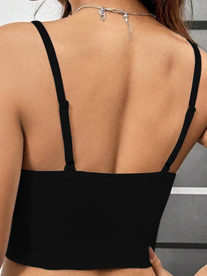 Polyester (90% to less than 95%) blended with spandex crop top in Black with fitted silhouette