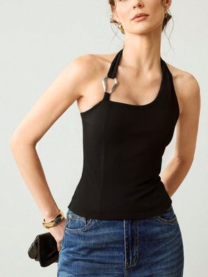 black halter top with cropped and pullover