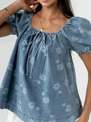 50%cotton, 50%spandex Care instructions: Machine wash cold blouse in light blue with relaxed silhouette