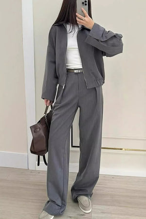 Taupe matching set with waist-length and zip-front