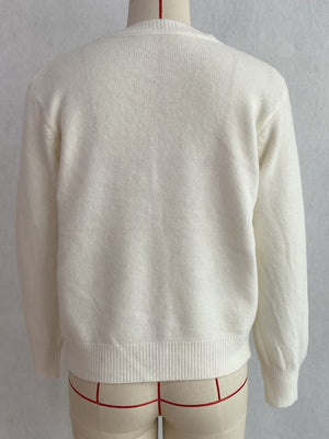 classic cardigan in White with round neck