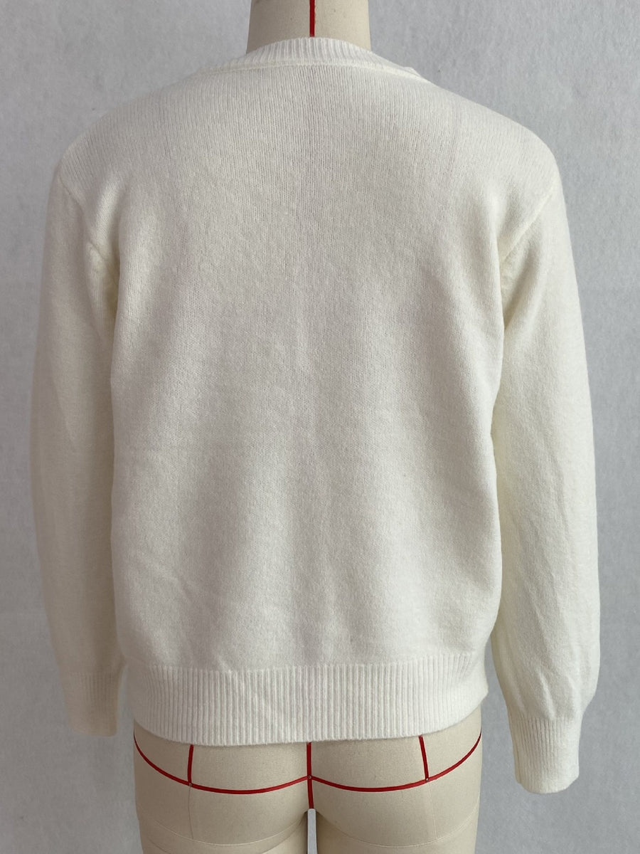 classic cardigan in White with round neck