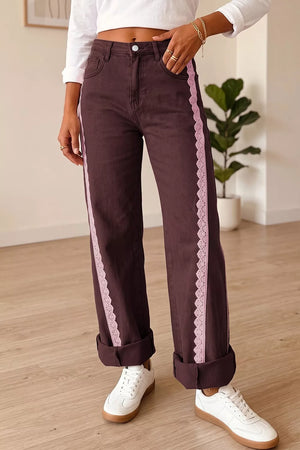 Coffee Brown jeans with full-length and button-front