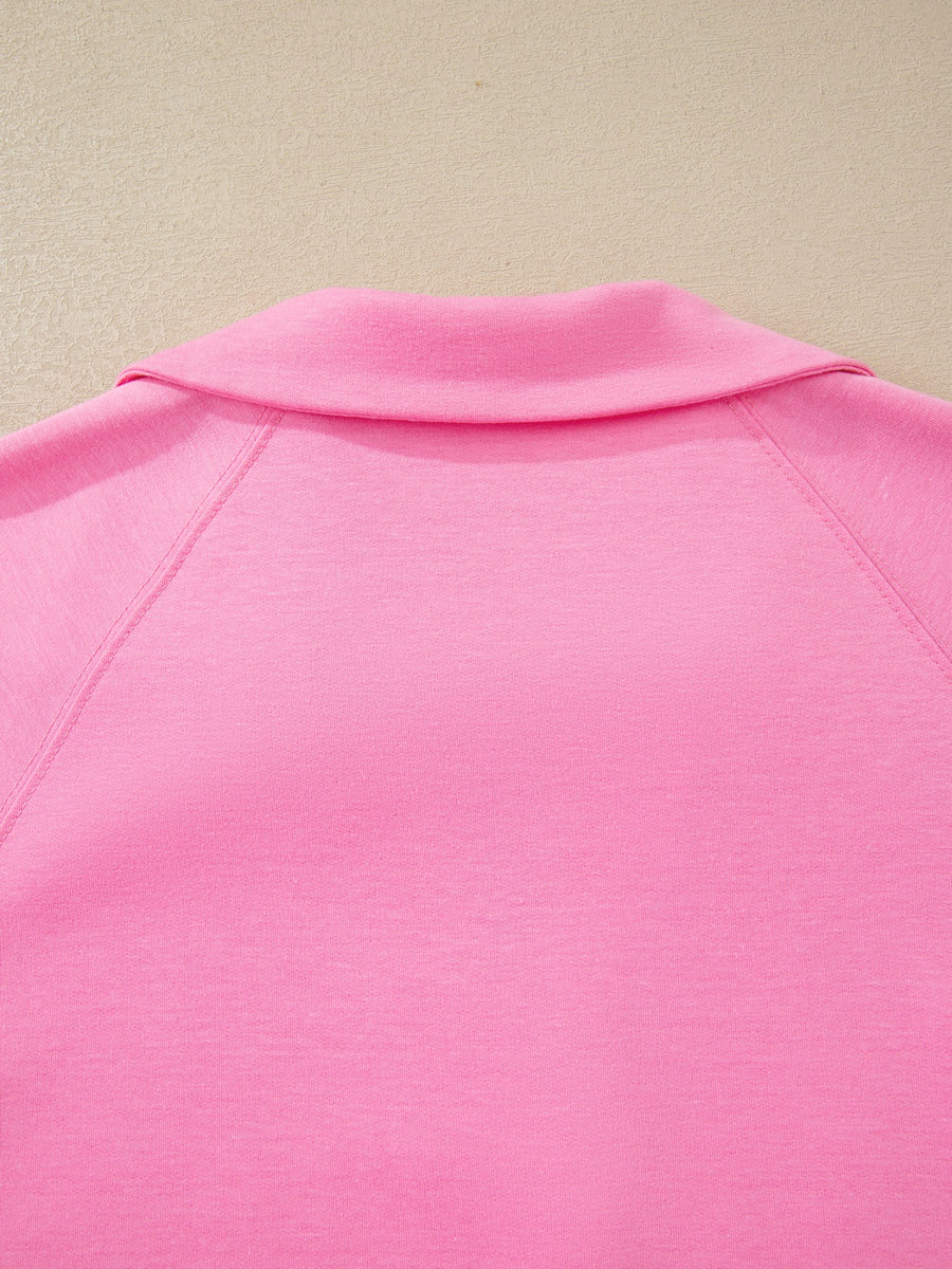 Pink cotton bikini top with V-neck and drawstring detail