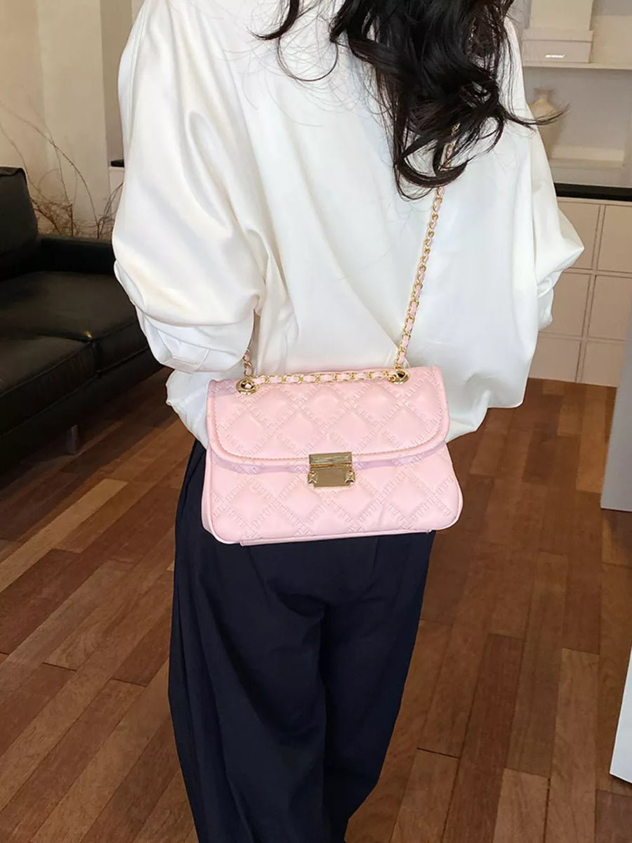 PU Leather Imported Size & crossbody bag in blush pink with boxy silhouette