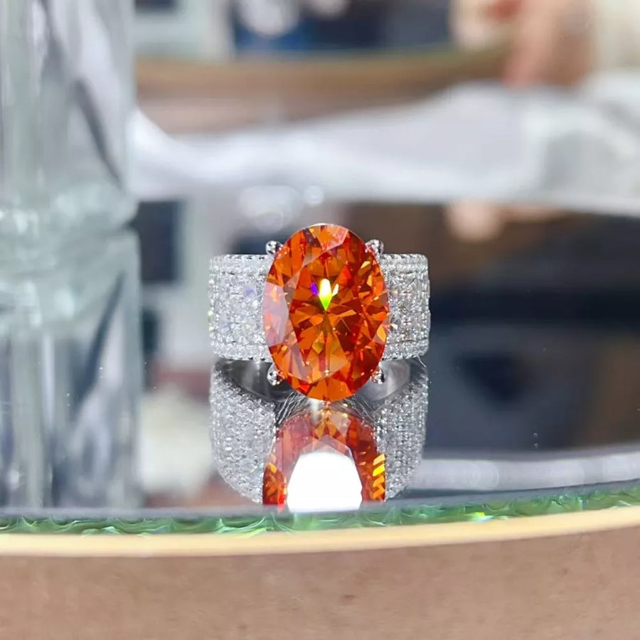 8 Carat Moissanite 925 Sterling Silver Ring in orange with 8 carat moissanite