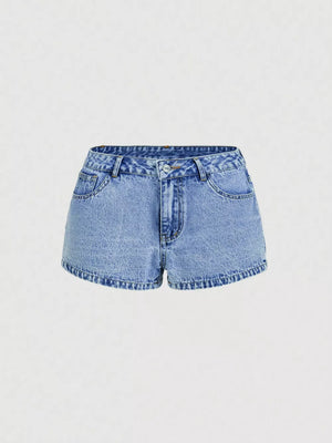 light blue denim shorts with mini and zip-fly and button