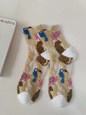 Beige socks with ankle-length and elastic