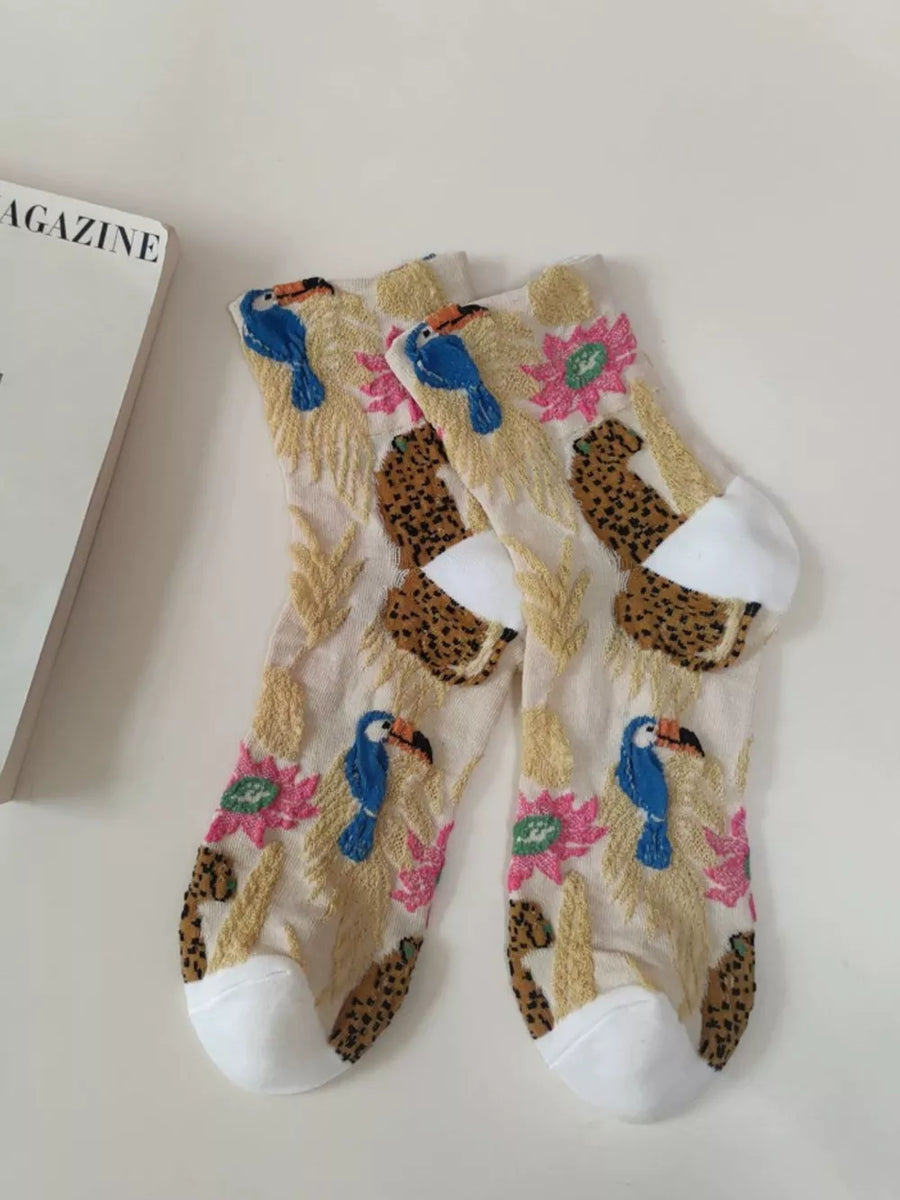 Beige socks with ankle-length and elastic
